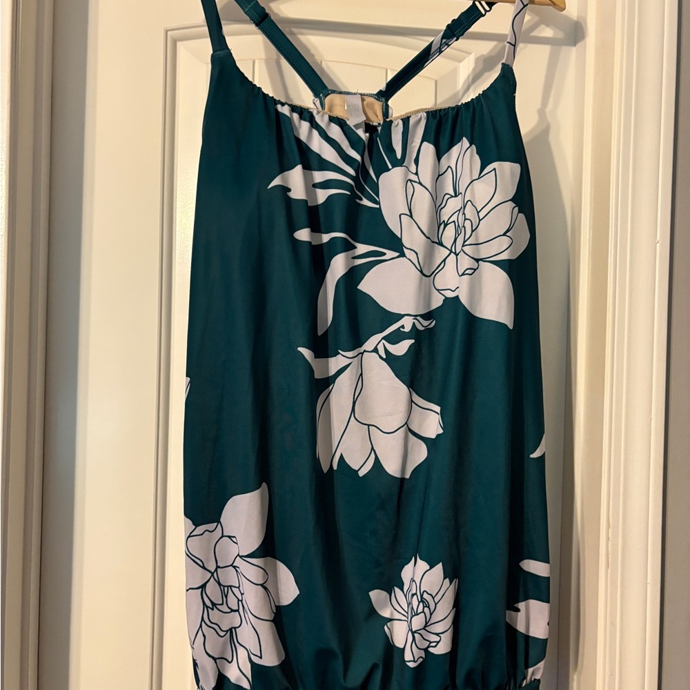 Floral Teal and White Two Piece Swimsuit - tankini & swim skirt